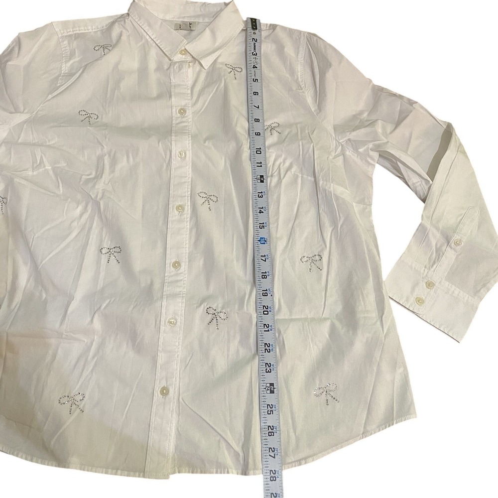 J Crew Factory NWT Jeweled Bow Button Up Shirt White Cotton 2x Festive Holiday - Picture 9 of 9